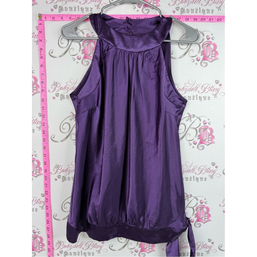 Soto tank top halter shiny diamond buttons Purple Satin Halter Tank Top